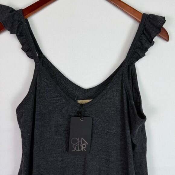 Chaser Triblend Flutter Ruffle V Neck Drawstring Lounge Comfy Jumpsuit Grey M - Picture 5 of 9